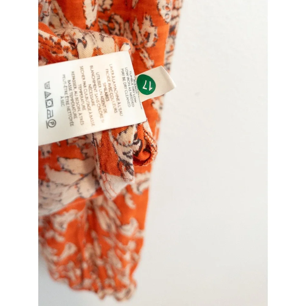 Free People Ruched Floral Top Womens M Boho Festival Hippie Peasant Cottagecore